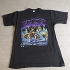 Vintage Native American Chief Shirt Medium Black Wolves Mountain Made In Usa