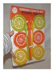 6  Vintage Orange Yellow Plastic Citrus  Coasters   Ice Tea Spoon Set By Gessner