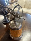Vintage 1991 Silvestri Brass Armillary Sphere Sundial Wood Base 9    Korea