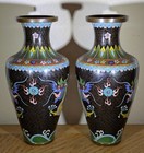 Pair 2 Large Cloisonne Chinese Dragons Flaming Pearl Antique Vase Bronze 10 75 