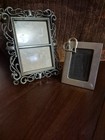 Lot Of 2 Ornate Silver Matte Metal Photo Frames 2x3 Clear Glass Freestanding