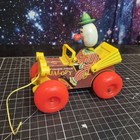 1965 Fisher-price Jalopy Circus Clown Wood   Plastic Pull Toy  724 Vintage