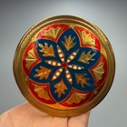 Vintage Brass Guilloche Enamel Powder Compact Mirror Vanity Case Makeup Box