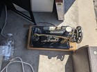 Antique Singer 66 Sewing Machine Red Eye Heavy Duty Pedal Case Electric Works Us