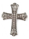 Large Antiqued Silver Tone Clear Rhinestone Ornate Cross Brooch Pin 3 
