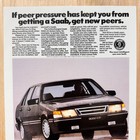 1990 Saab 9000 Cd Black Sedan Peer Pressure Vintage Print Ad Car Garage Art Rain