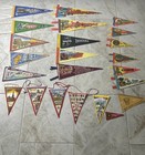 Vintage Felt Travel Pennant Flags Usa Europe Souvenir Rare Mixed Lot Of 23