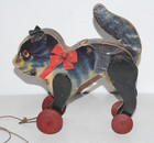 Rare Antique 1932 All-fair Toys Happy Tabby Cat 283 Wooden Pull Along Toy Vtg