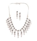 18k White Gold Plated Cz Teardrop Fringe Bridal Necklace Earring Set Gift