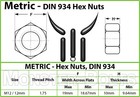 M12 - 1 75  Metric Hex Nuts  A2   18-8 Stainless Steel Din 934  Coarse Thread
