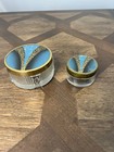 Vintage Art Deco Glass Vanity Make Up Powder Jars With Metal Lid Set Of 2