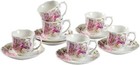 7 Oz Porcelain Tea Cups And Saucers Set Of 6  Pink Floral Design     7oz 200ml