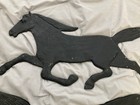 Pair Of Vintage Black Cast Iron Horse Sculptures 28 Inches Long Ex Cond