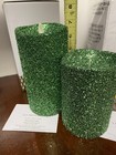 Lot New 2 Luminara Real Flameless Candle 7    5    Glitter Green Remote Set Sealed