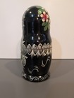 Vintage Russian Matryoshka Nesting Dolls Set 7 Hand Painted Black Lacquer Floral