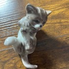 Vintage Ceramic Gray   White Playful Kitten Figurine     Glossy Porcelain Cat