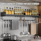 Wall Mounted Rack Kitchen Organizer Shelf Carbon Steel Storage Holder Hang Hooks