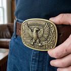 America s Freedom 2nd Amendment Eagle Belt Buckle Antique Bronze Fits 1 5  Belts