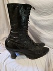 Antique Victorian Boots Shoes Ladies Lace Up Black Leather Heeled Size Unknown