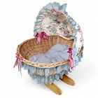  video  Vtg Wicker Rocking Doll Cradle  Bassinet Canopy Lace Bows 27 x 22 x 21 