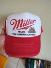 Nos Vtg Miller Beer Made American Way Trucker Cap Mesh Snapback Hat Nissun Red