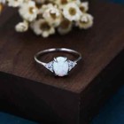 Vintage White Opal 925 Sterling Silver Oval Cut Fire Opal Retro Dainty Open Ring