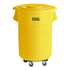 55 Gallon Yellow Round Trash Can Container With Lid And Dolly For Commercial Use