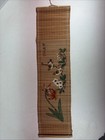 Vintage Chinese Bamboo Wall Art Scroll Hanging Birds Flowers Blossom Asian Decor