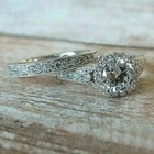 Antique Art Deco Round Lab Created Diamond 925 Silver Engagement Bridal Ring Set