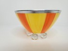 Mid Century Arco France Hand Painted Art Glass Bowl Orange Yellow Orb Feet Mcm