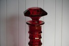 Cranberry Red Mcm Pressed Glass Round Decanter W  Stopper 10  H X 5  W
