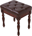 Stool Vanity Bench Vintage Padded Cushion Leather Seat Solid Wood Carving Legs