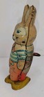Vintage 1950s J  Chein Wind-up Tin Toy Walking Easter Bunny  Usa   read 