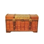 Vintage Humpback Trunk Faux Leather Keepsake Box Embossed Storage Treasure Chest