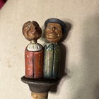Vtg Hand Carved Wood Couple Cork Wine Bottle Stopper