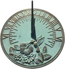 Brass Decorative Sundial 10  Inch With Verdigris Highlights Vintage Bird Design