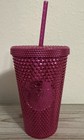 New Starbucks Studded Hot Pink Cold Cup 16oz Faceted Tumbler W  Straw