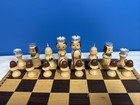 Vintage Japanese Kokeshi Wood Chess Set Hand Painted Pieces Folding Board Boxes
