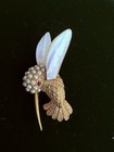 Vintage Rare Boucher Signed Mother Pearl Rhinestone Gold Tone Hummingbird Brooch
