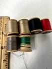 Six Vintage Wood Spool Mercerized Cotton Thread  2 Unused  Red  Green  Black