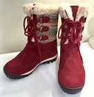 Bearpaw Red Ophelia Boots Leather Wool Shearling Lined Snow Lace Up Sheepskin 7