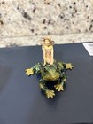 Green Metal Frog Trinket Box With Fairy Figurine  Hinged Lid