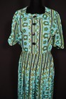 Rare Vintage 1950 s French Green  Blue   Yellow Cotton Print Dress Size 10-12