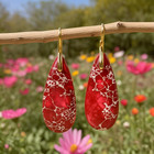 Natural Red Sea Sediment Jasper Teardrop Earrings - Handmade Healing Jewelry