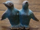 2 25  Aquatic Pair Penguin Figure Paperweight Metal Brass Copper Patina Couple