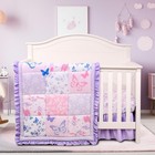 Floral Butterfly Baby Crib Bedding Set - 3 Piece Comforter  Fitted Sheet   Skirt