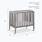 Dream On Me 3 In 1 Portable Folding Wheeled Stationary Side Crib Steel Grey New
