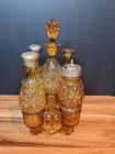 Eapg Antique Amber Daisy And Button Bottles Cruet Castor Set   Glass Base 1880s
