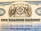 Erie Railroad Co  Stock Certificate-100 Shares   Blue   1950s