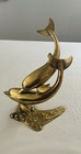 Vintage Brass Dolphin Pair Sculpture Statue Swimming 14    Tall Rare